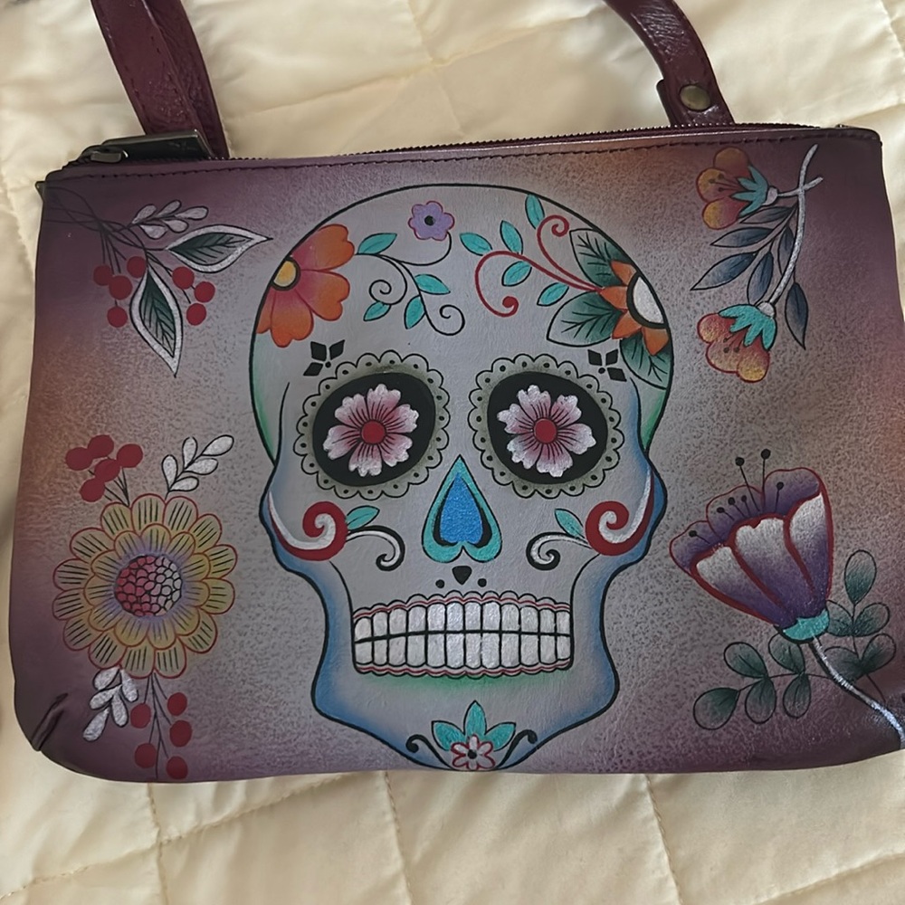 Anuschka crossbody purse - sugar skull